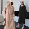 Vanovich primavera e verão cor sólida moda mulheres vestido v-pescoço com capuz manga longa selvagem roupa casual 210615