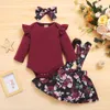 3 piezas bebé niña Floral dulce traje-vestido mameluco algodón moda manga larga ropa infantil trajes 210528