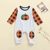 Lioraitiin 0-18M Newborn Baby Boy Girl Pumpkin Patchwork Romper Plaid Print Long Sleeve O-neck Jumpsuit for Spring, Fall G1221