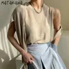 Matakawa Korea Chic Round Neck Pullover Casual Losse Tank Top Dames + Simple Outer Sjaal Sweater Tweedelige Set Vrouwelijke 210513