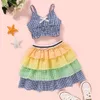 Retailwhole girl colourful plaid dress tracksuit Clothing Sets 2pcs set bow vest toppleated skirt girls outfits children Des2871885