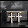 Stadnina 1 para 2pcs hip hop mikro utwardzony sześcien cyrkonia bling cross cross farring mężczyźni kobiety lodowe biżuteria raper sclrk q5mpa