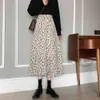 Spring Summer Women Korean Style White Black Floral Print High Waist Sun School Midi Long Female Skirt 210421