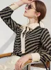 Lisa celebrity style chain printed bow tie office lady blouse shirt women female black turn down collar tops fashion chic 210421