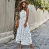 Sommar kvinnor polka-dot långa droach klänningar straplcasual white midi sundr2021 röd sommar semester kläder för kvinnor x0529