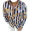 Plus storlekar 3xl Men's Casual Vintage Shirts Gold Leaf Cardigan Tryckt långärmad Slim Summer Hawaiian Skinn Fit olika Pat341o