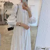 Elegante vestido coreano Repao Mujer llegada bata cuello alto manga larga elegante Vestidos sueltos camisa blanca Vestidos 210519
