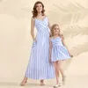 Yaz Aile Eşleştirme Giysi Elbise Çizgili Sling Hoilday Anne Ve Bebek Kız E0206 210610