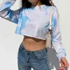 Tie Dye Y2Kクロップトップの女性スウェットシャツ女性ファッション新しい韓国カワイイ原宿審美的長袖プルオーバーストリートウェア210415