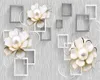 Sfondi Soggiorno Carta da parati 3d Linee romantiche Fiori di perle quadrati in bianco e nero Personalizzato Bellissimo murale di seta calda