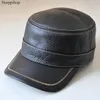 정품 가죽 야구 골프 스포츠 모자 모자 남자 브랜드 군대 군사 모자 뚜껑 귀 플랩 브라운 블랙 와이드 브림