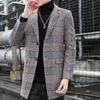 Fashin Men Trench Coat in lana Giacca invernale coreana Slim Fit Uomo lungo Soprabito Business Casual Giacca a vento Steetwear Abbigliamento 210527