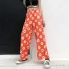 Moda Harajuku Streetwear Koreański Kobiety Cute Daisy Kwiat Graficzny Drukuj Prosto Boho Wysoka talia Pant Za2832 210427