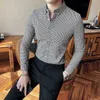 Plaid affaires chemise décontractée hommes à manches longues Slim Fit travail social robe hauts Style britannique mâle vêtements Camisa Masculina 210527