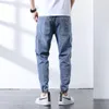 Heren jeans losse mannen eenvoudige hoogwaardige gezellige all-match studenten dagelijkse casual elastische voet stropdas taille denim broek broek man man 38
