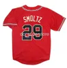 맞춤식 봉제 존 smoltz 애틀랜타 대체 붉은 저지 남자 여자 청소년 야구 저지 XS-6XL