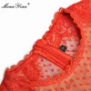 Abito moda molla autunno donne vestito manica lunga manica lunga pizzo rosso partito abito abiti abiti 210524