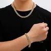 1 fila 10mm Miami Cuban Chain Link Full Iced Out Cubic Zirconia Rame Polo Bracciale Collana Set Uomo Hip Hop Collana Gioielli X0509