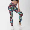 Leggings de cintura alta empurram o jogo boom dos desenhos animados impressão leggins esporte mulheres correndo ginásio calça menina menina 210925