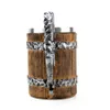 木材模造樽ステンレススチールビールマグスバイキングスタイルの木製ビールカップタンバードリンクウェアクリスマスギフト210804