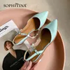 Sophitina Rahat Düz Sandalet Kadın Kore Boncuklu Bahar Kapak Toe Ayakkabı Sivri Deri Moda Yabani Bayan Ayakkabı AO624 210513