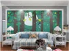 壁3D壁画の壁紙モダンな漫画緑のおとぎ話の木の森の鳥の夢の背景壁の装飾絵画