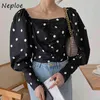 Sexy Slash Neck Spalla senza spalline Slim Fit Camicetta Donna Vintage Dot Spring Blusas All Match Ladies Top 210422