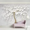 Fonds d'écran Personnalisé Toute Taille Peintures Murales Papier Peint 3D Stéréo Fleurs Blanches Peinture Murale Salon TV Canapé Chambre Toile De Fond Papel De Parede