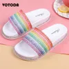 Zomer regenboog bling slippers vrouwen pailletten schoenen antislip zachte flats strand flip flops home slipper dames outdoor sandalen meisjes y0406