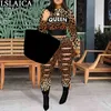 Conjunto de dos piezas para mujer, chándal de cintura elástica con estampado de letras de leopardo, trajes de moda informales para 210520