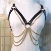 PU Couro Sexy Harness Gargantilha Garger Bra Garter com Corrente De Metal Mulher Bondage Cindagem Cags Bralette Cinta Cintos de Escultura