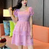 High Quality Fashion Elegant Hollow Out Patchwork Lace Summer Dress Women Korean Cute Sweet Party Vestidos Robe 210514