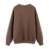 PUWD Vintage Woman Brown Oversized Aplikacje bawełniane bluzy jesienią casual damskie ciepłe z kapturem pulower kobiet luźne odzieży wierzchniej 210816