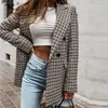 Damespakken Blazers Vrouwen Plaid Double Breasted Lange mouw Losse blazer Notched Elegant Office Dames Tops Casual Streetwear Herfst Fas