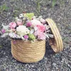 3 Pcs/set Handmade Straw Woven Storage Basket with Lid Snack Organizer Box Laundry Baskets Rattan Flower Baske