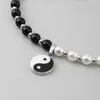 Colliers pour femmes Tide Hiphop Personality and White Pearl Pendant Yin Yang Tai Chi Bagua Collier Chain de collier 3735142