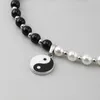 Necklaces For Women Tide Hip-hop Personality And White Pearl Pendant Yin Yang Tai Chi Bagua Necklace Chain Chokers179h