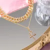 Anhänger Halsketten Hip Hop Multilayer Crystal Cuban Chain Choker Eced Cross Strass Halskette für Frauen Rapper Juwely Geschenk2435