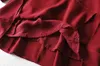 Vintage Fransa Stil Katı Renk Kadınlar Elbise Şarap Kırmızı Uzun Kollu Bağcık Laking Yaka Ince Kızın Mini Elbiseler 210429