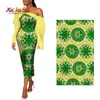 Xiaohuagua vax afrikansk tyg grön polyester ankara traditionell batik högkvalitativ sömnad kvinnors parti klänningar FP6420 210702