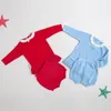 Niemowlę Baby Boys Girls Koronki Kołnierz Knit Z Długim Rękawem Pure Kolor Top + Spodenki Spodnie Odzież Zestawy Kids Boy Girl Garnitur Odzież 210521