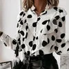 Elegante Polka Dot Ruffle Blouse Shirts Dames Herfst Lange Mouw V-hals Pullover Tops Office Lady Casual Button Plus Size Blusa 210514