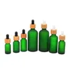 Frost Glass Dropper Bottle 10ml 15ml 20ml 30ml 50ml con tapa de bambú Botellas de aceite esencial Frosted Green SN3313