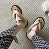 Meotina Slippers Shoes Women Flip Flop Sandals Wedges Med Heel Slides Square Toe Ladies Footwear Summer Black Khaki 210608