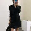 Otoño coreano oficina dama traje abrigo con muescas solid volantes doble botonadura casual largo delgado ancho cintura mujer chaqueta chaqueta 210514