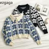 Ezgaga Fleur Pull Pull Femmes Chic Vintage Automne Hiver Nouveau Col Rabattu Bouton À Manches Longues Tops Kawaii Fille Mode 210430