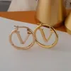Fashion Style Stud Earrings Lady Women Gold/Silver-Colour Hardware Engraved Hollow Out V Initials Hoop Earring original box