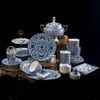 Jingdezhen luksusowe zestawy obiadowe kości Chiny Enami Emalii niebieski i biały imperialny styl 86 szt. Płyty Cloisonne Bowls Porcelain Stołów stołowy na prezent