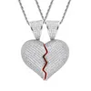 Hip Hop Copper Zircão cúbico quebrado 18k Gold Heart Jewelry Conjunto de jóias de 60 cm de combinação corações articula