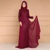 Etnik Giyim 2021 Kadınlar Müslüman Fishtail Elbise Uzun Kollu İslam Tomotu Slim Fit Noble Abaya Pullu Zarif Örgün Elbiseler Malezya Mor